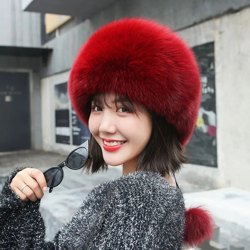 100% Natural Fox Fur Hat For Women