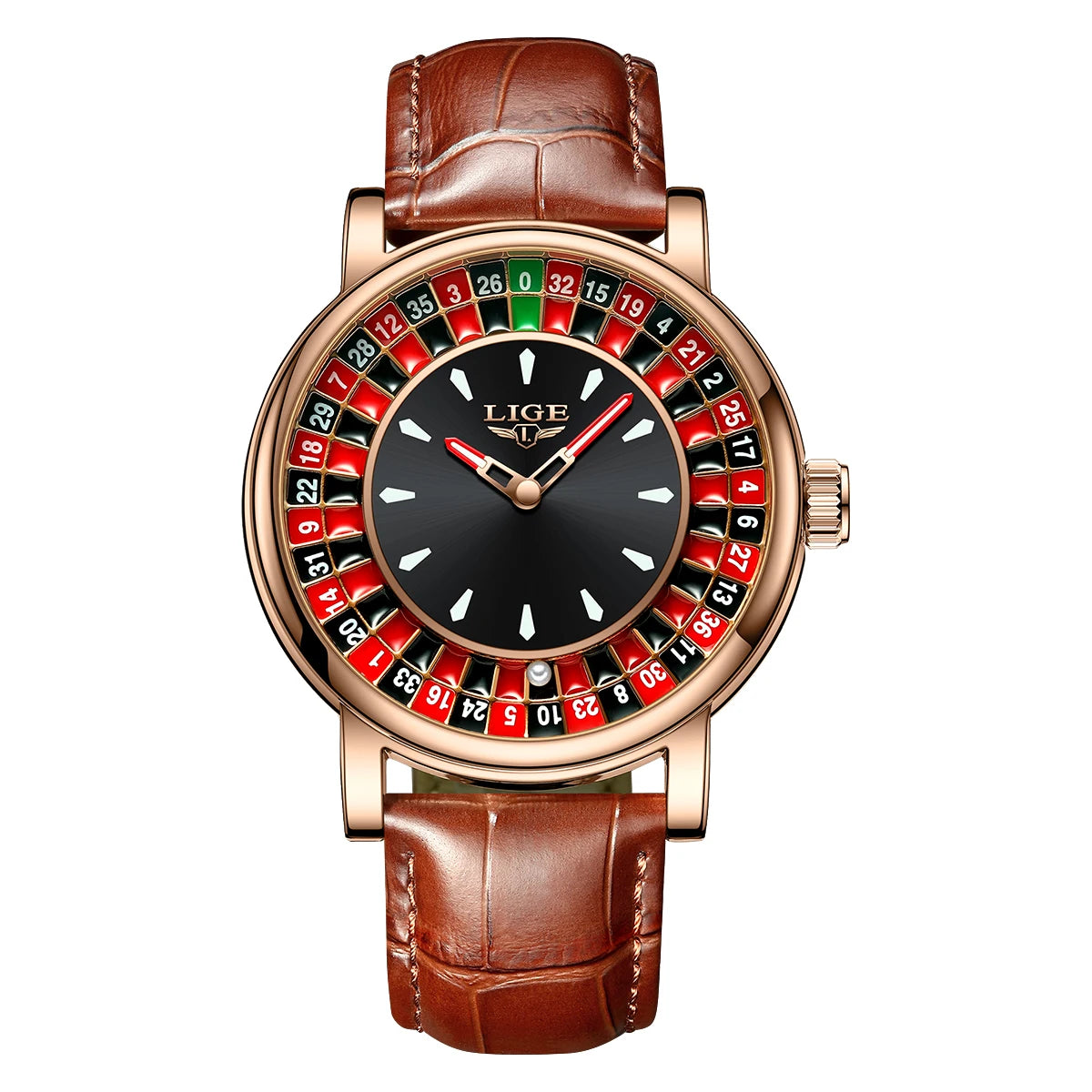 Russian Roulette Dial Leather Band Luminous Wristwatch