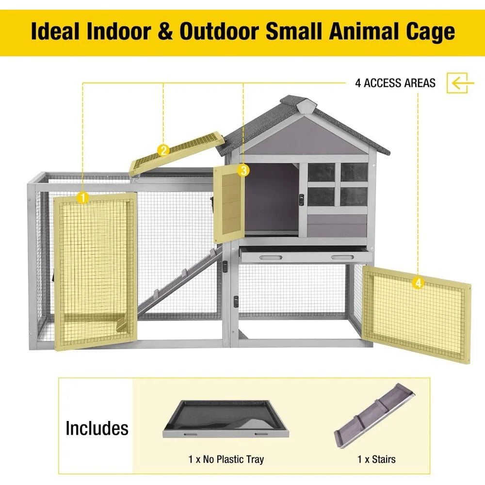 51.6''L Rabbit Hutch Outdoor Chicken Coop Pull Out Upper Tray