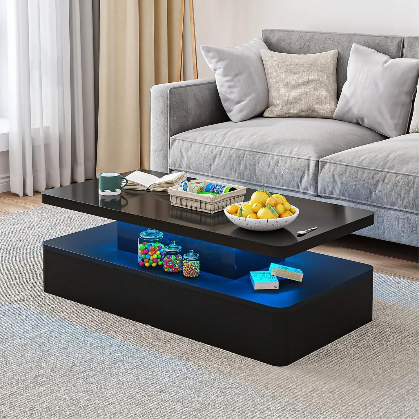 Modern 40 Inch Coffee Table with 16 Colors LED Lights