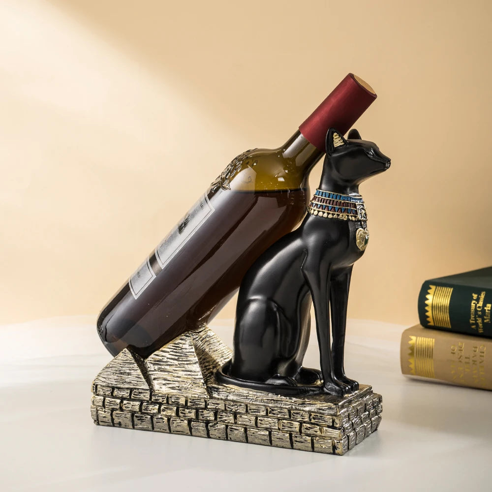 NORTHEUINS Resin Egyptian Cat God Wine Rack
