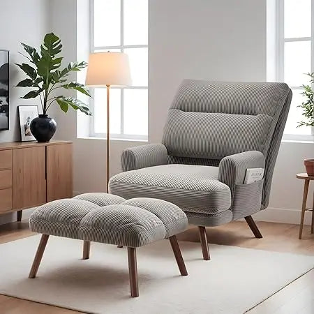 Accent Reading Chair with Footrest and Side Pocket