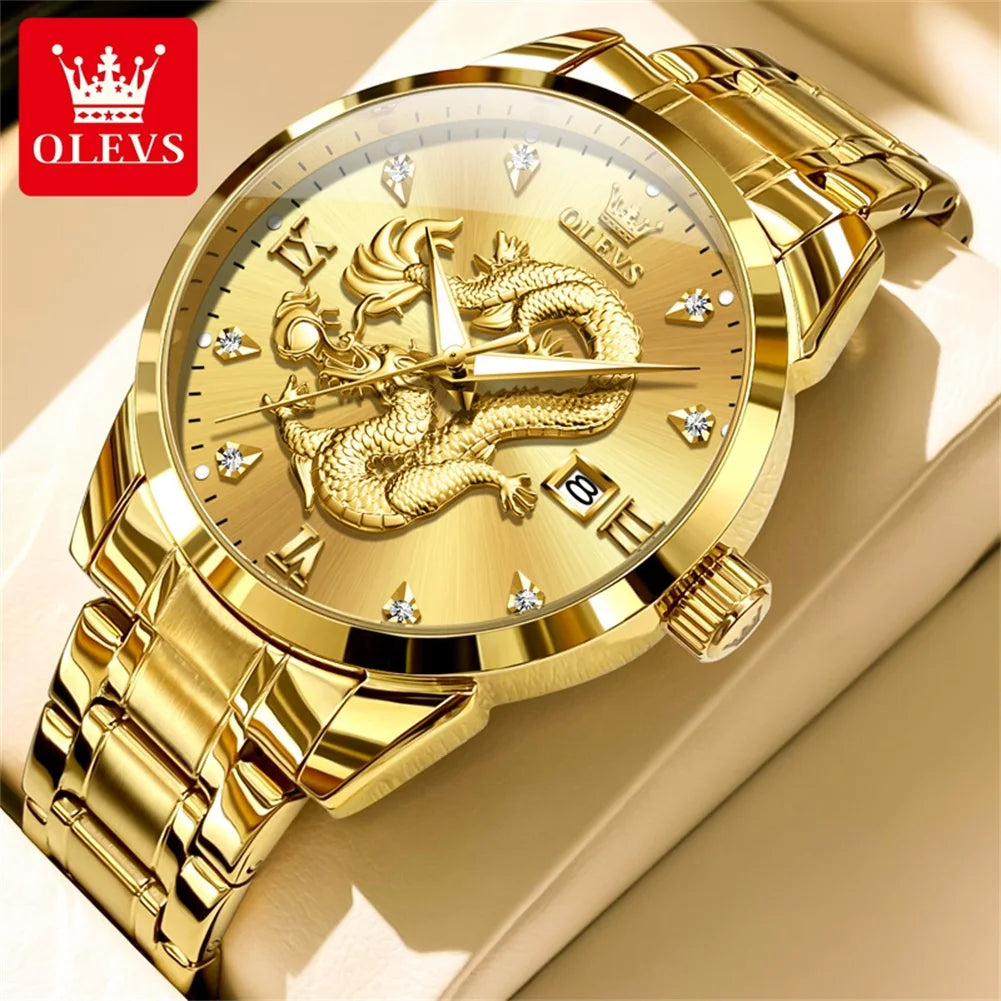 Waterproof Stainless Steel Diamond Dragon Watch