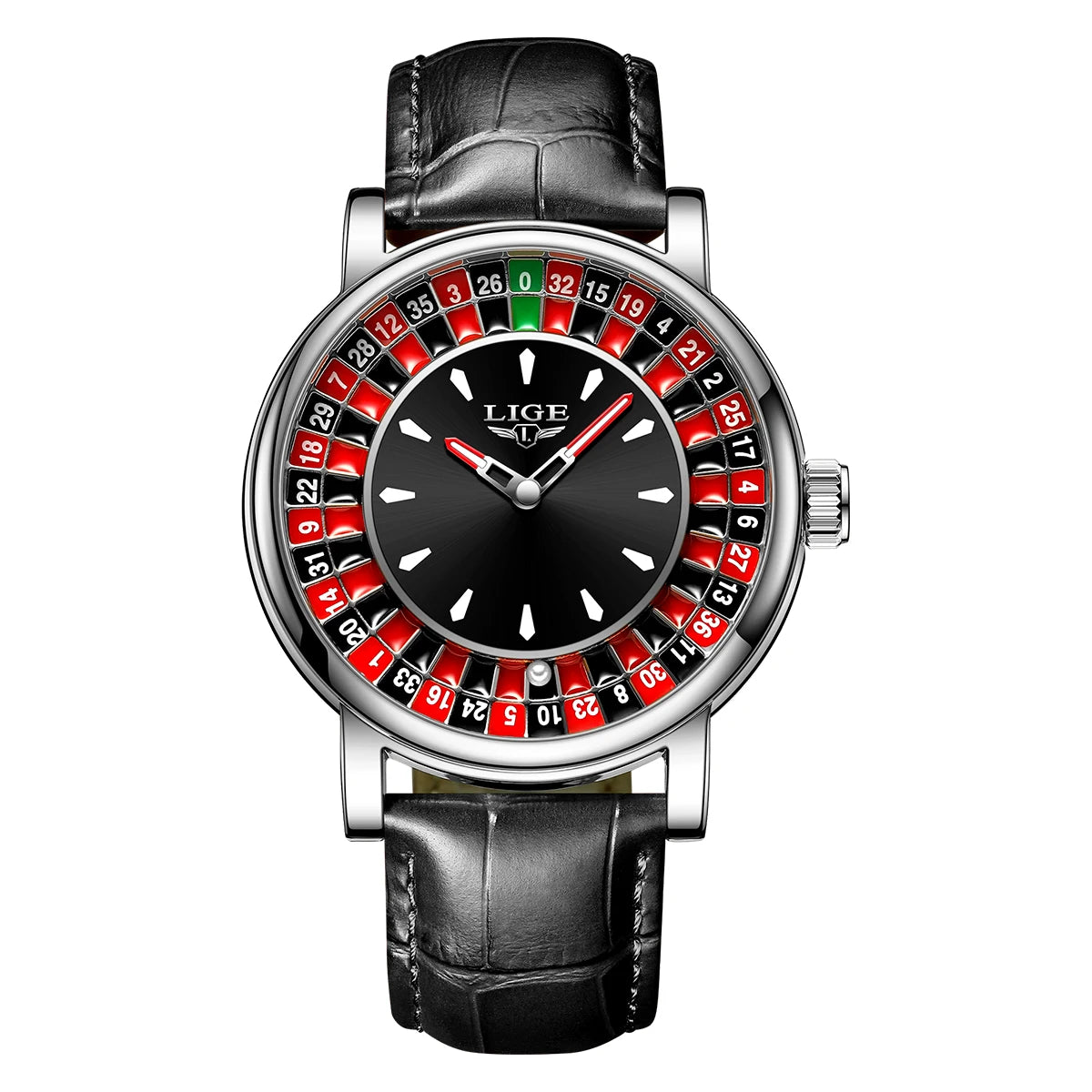 Russian Roulette Dial Leather Band Luminous Wristwatch