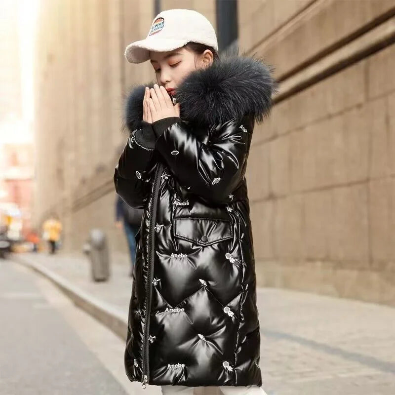 Girl Winter Glossy Coats Windproof Fashion Parkas