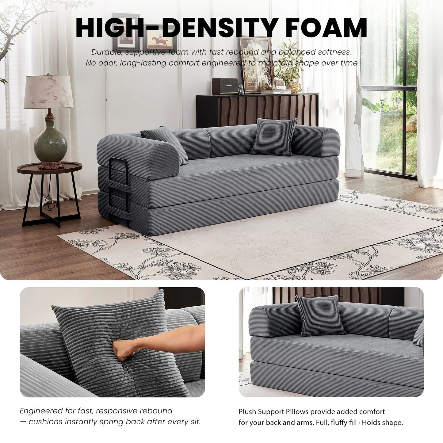 79" Convertible Sofa Bed with Fixed-Shape Frame & Removable Armrests