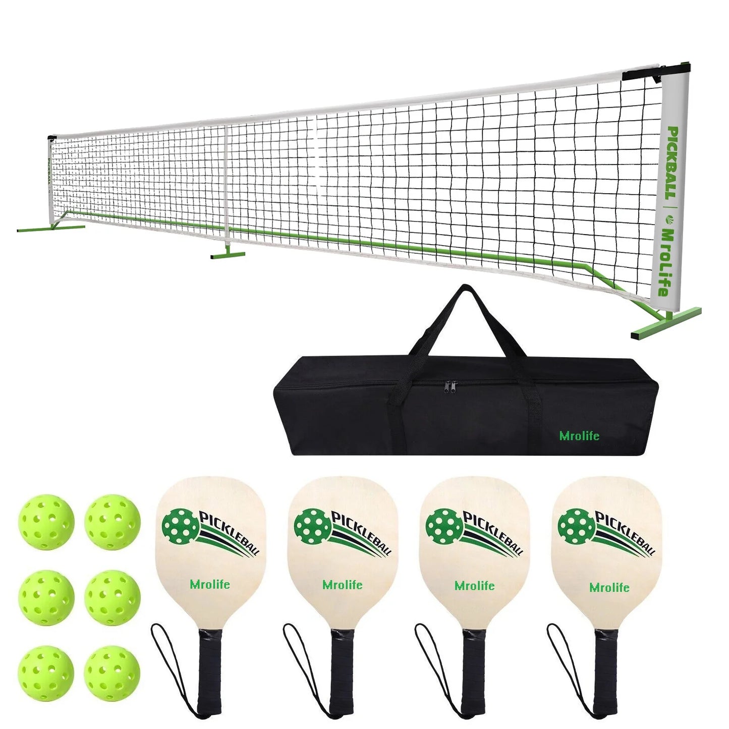 Portable Pickleball Net System 22FT W/4 Paddles 6 Pickleballs