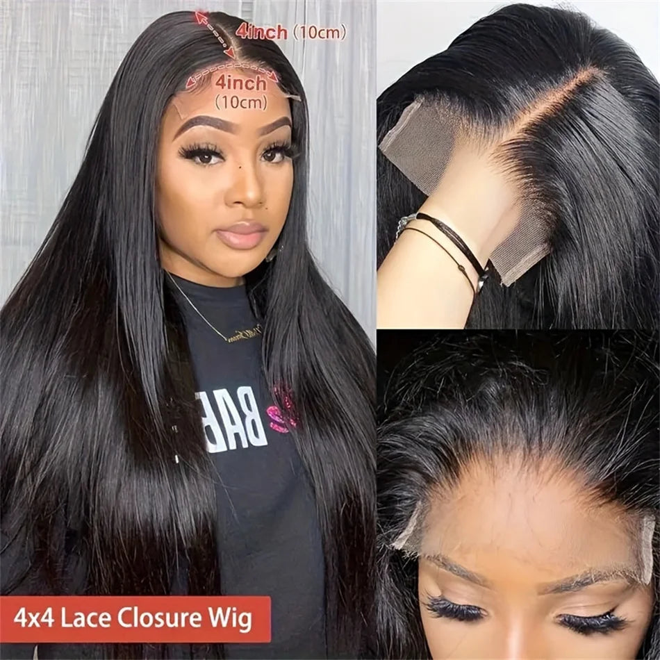 Glueless 5x5 Straight Wigs Human Hair 4x4 HD Lace Closure