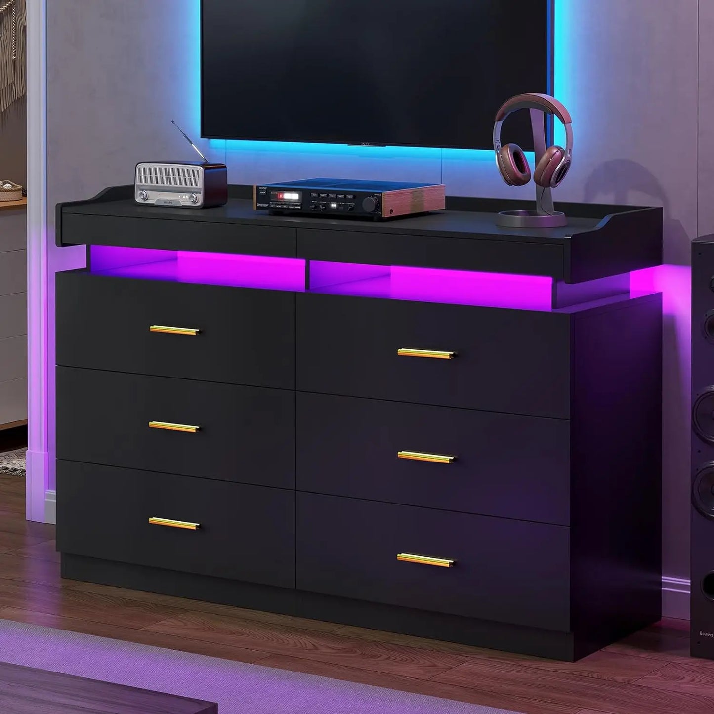 Modern Dresser with LED Wide Drawer Organizer
