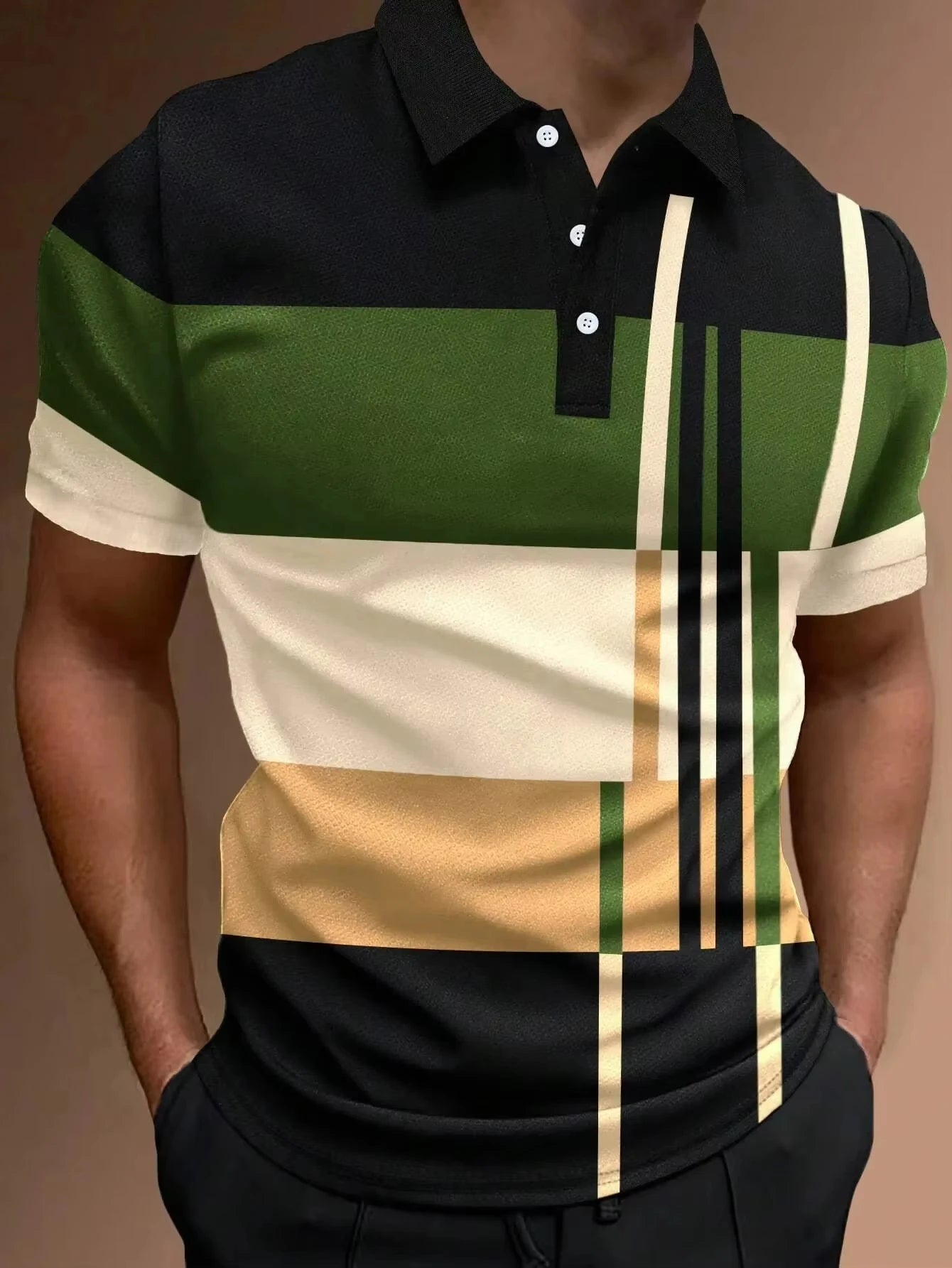 Men's 3D Stripe Print Short Sleeve Polo Shirt