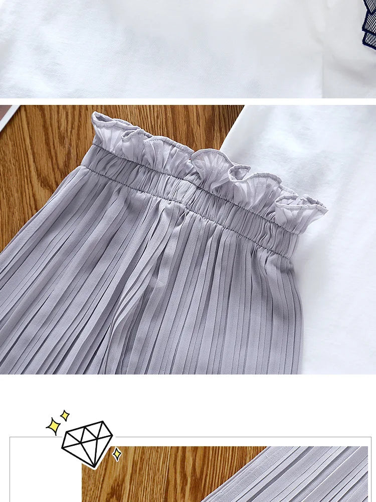 Girls Clothing Sets T-Shirt +Wide Leg Pants Suit