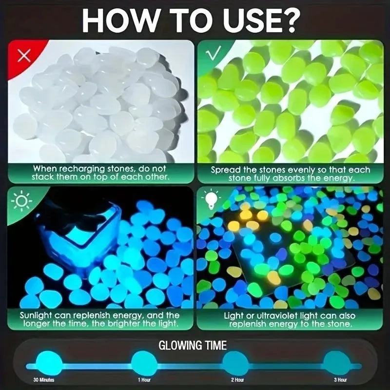 100-500pcs Reusable Luminous Stones for Garden