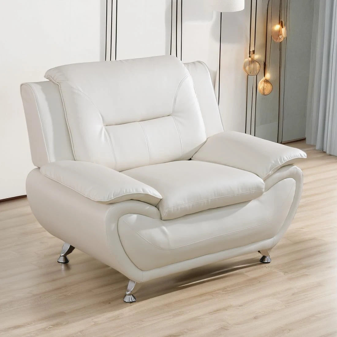 Elegant Compact Chair in White Faux Leather