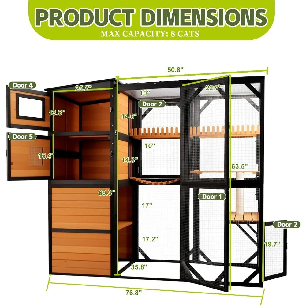 Catio Outdoor Large 4 Tiers Wood Cat House