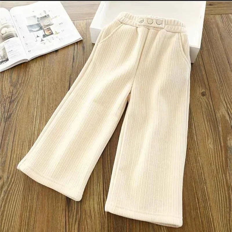 Girls Thick Wide Leg Velvet Warm Trousers