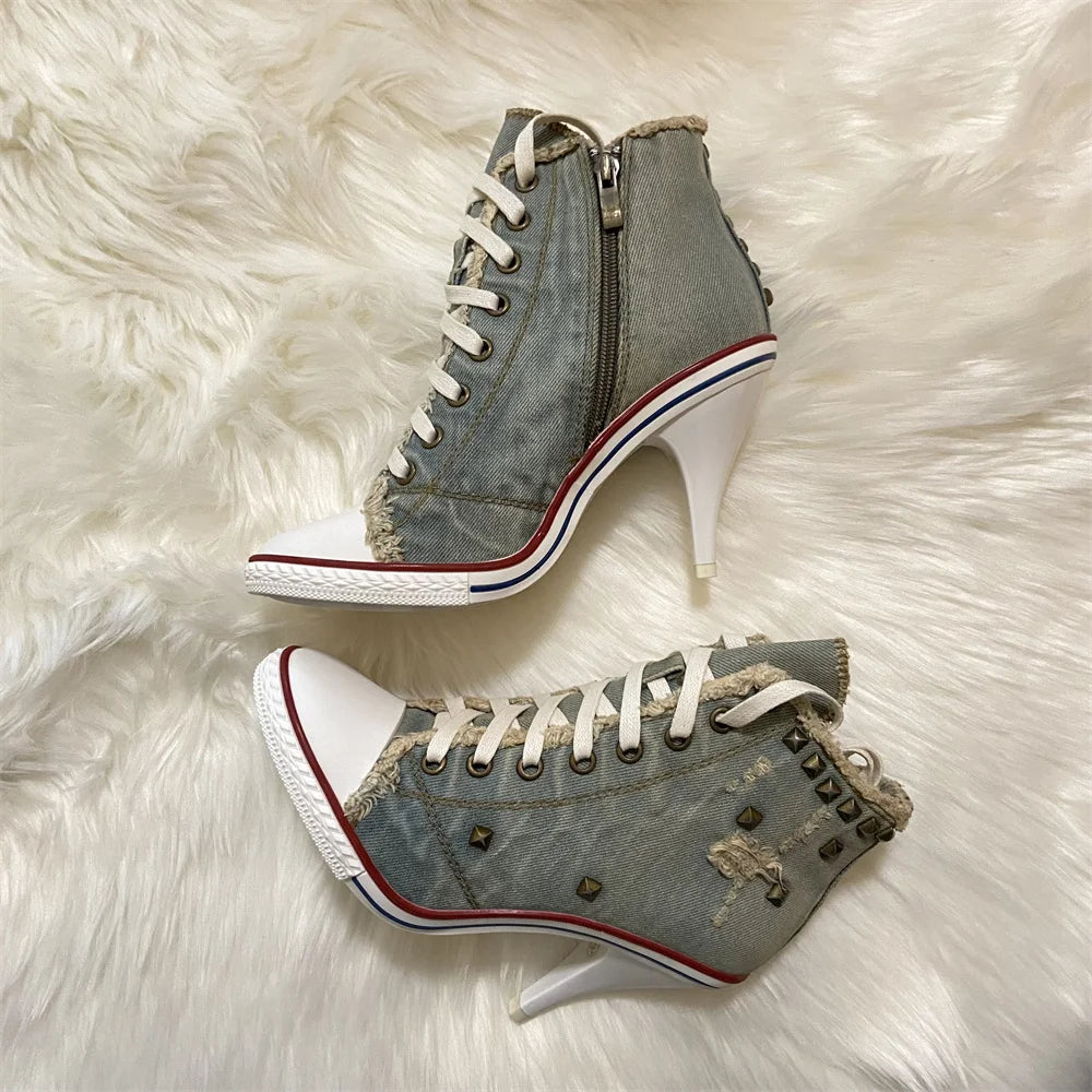 Vintage Dark Blue Women Short Boots