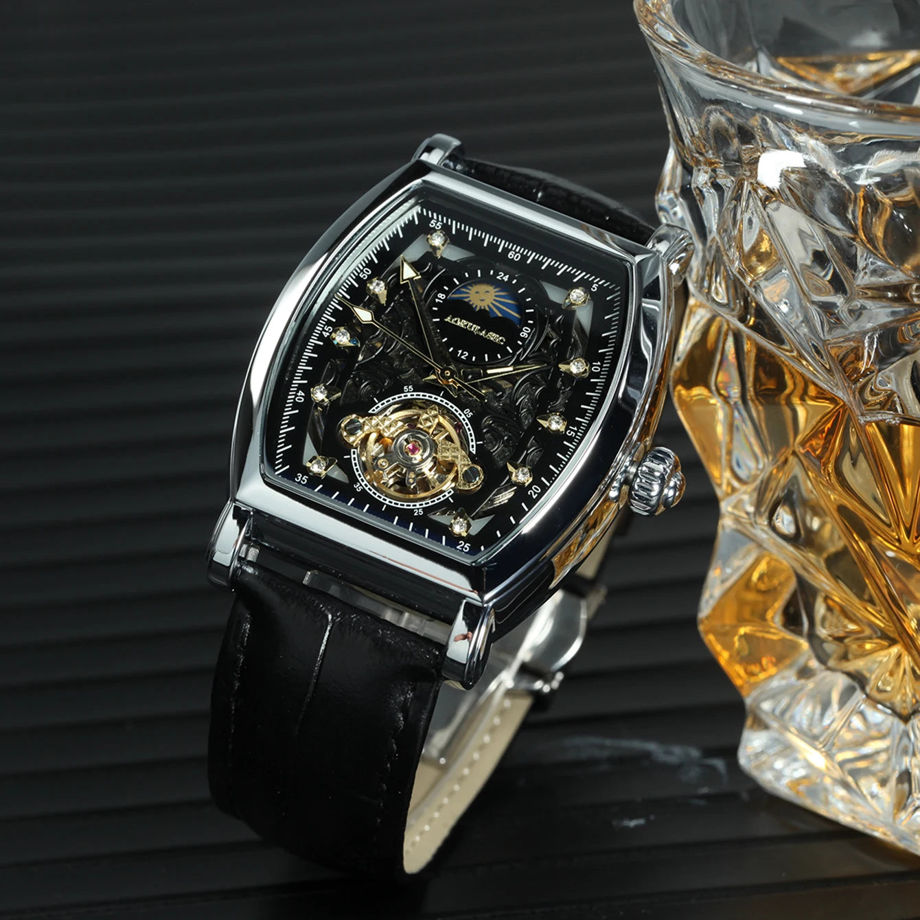 Moon Phase Casual Leather Strap Watch