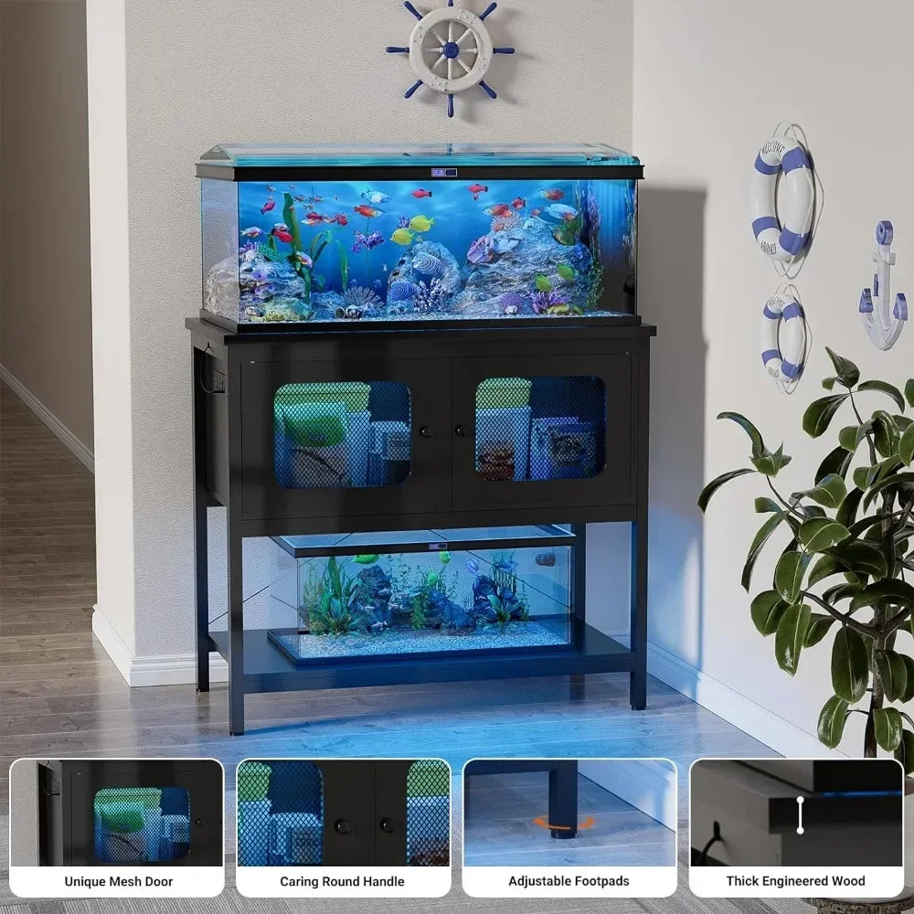 40 Gallon Fish Tank Stand with Power Outlets and Smart LED