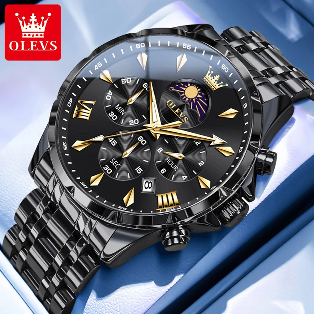 Moon Phase Chronograph Waterproof Quartz Watch