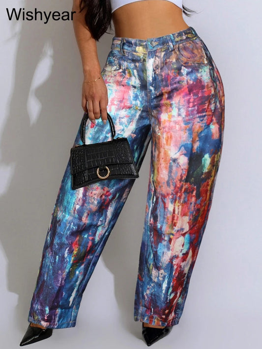 Fashion Tie-Dye Print Wide Leg Pants