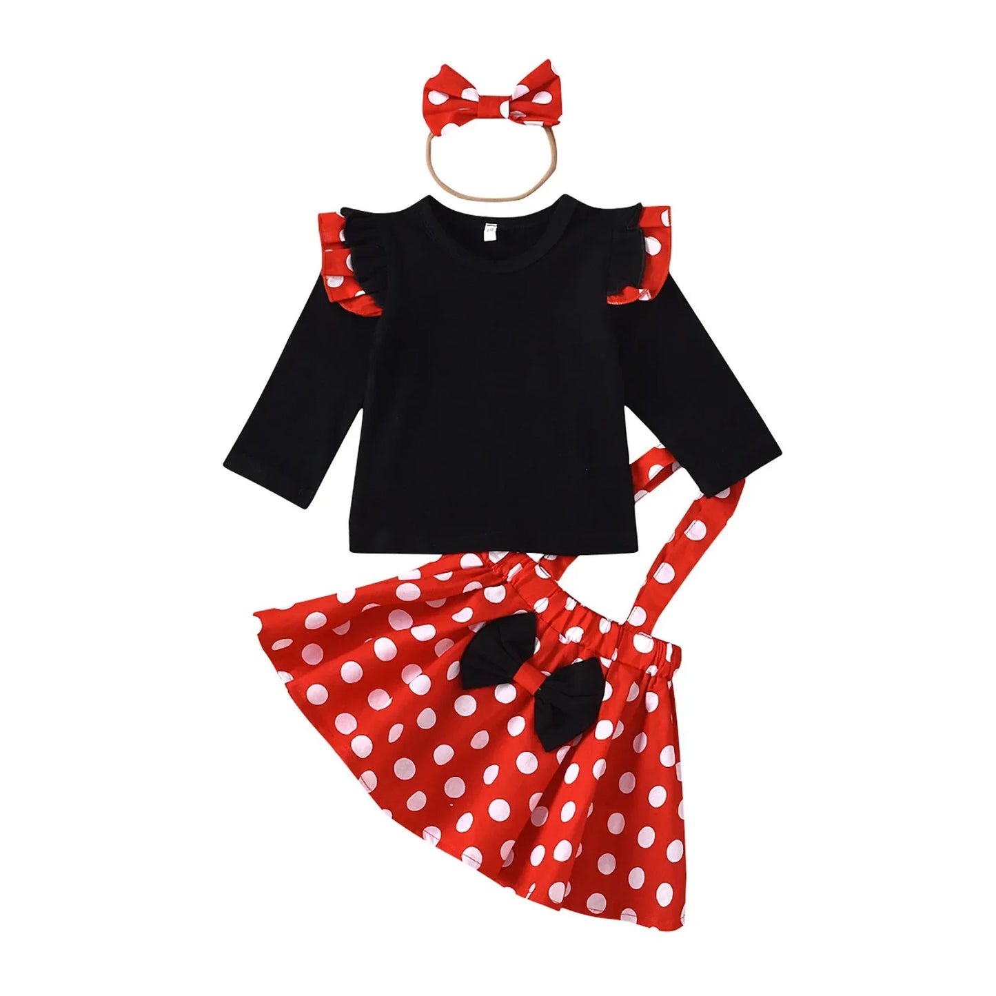 1-5 Years Girl Dots Tops Skirt Minnie Dress with Headband