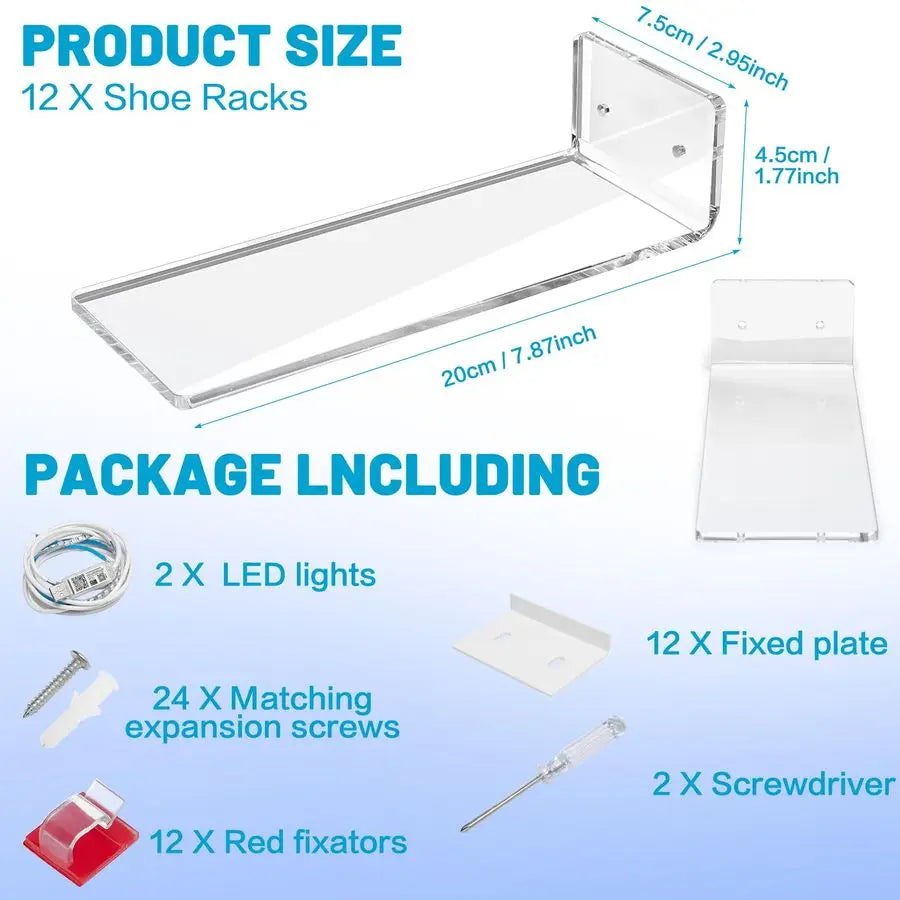 12 Packs Floating Sneaker Display Shelves Illuminated