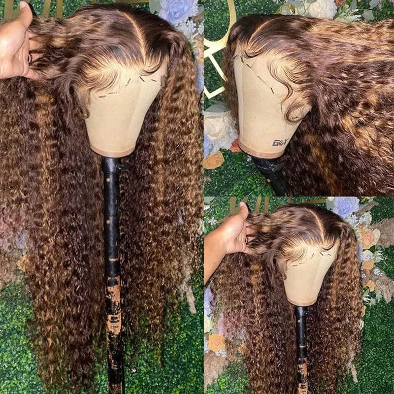 Highlight Lace Front Wig Human Hair Honey Blonde Water Wave