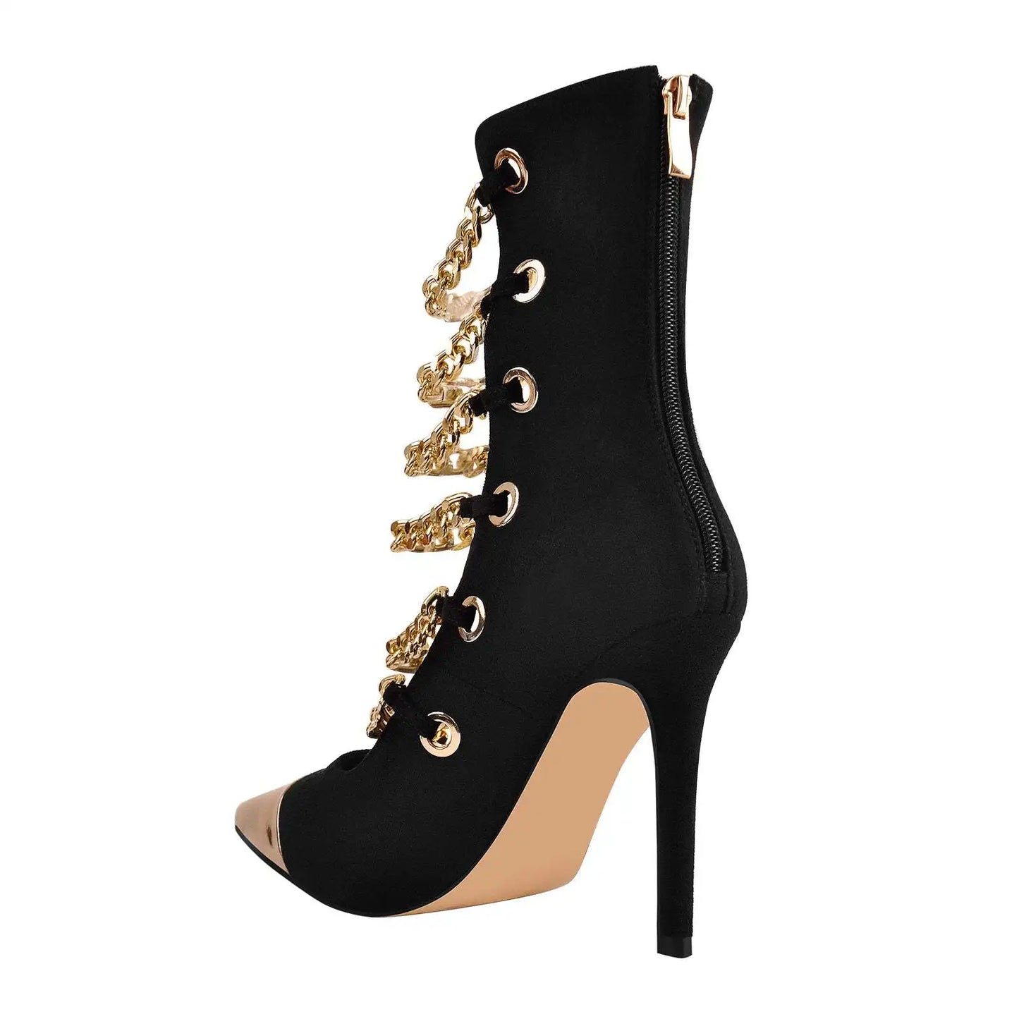 Gold Metal Chain Pointed Toe Sexy Thin High Heels