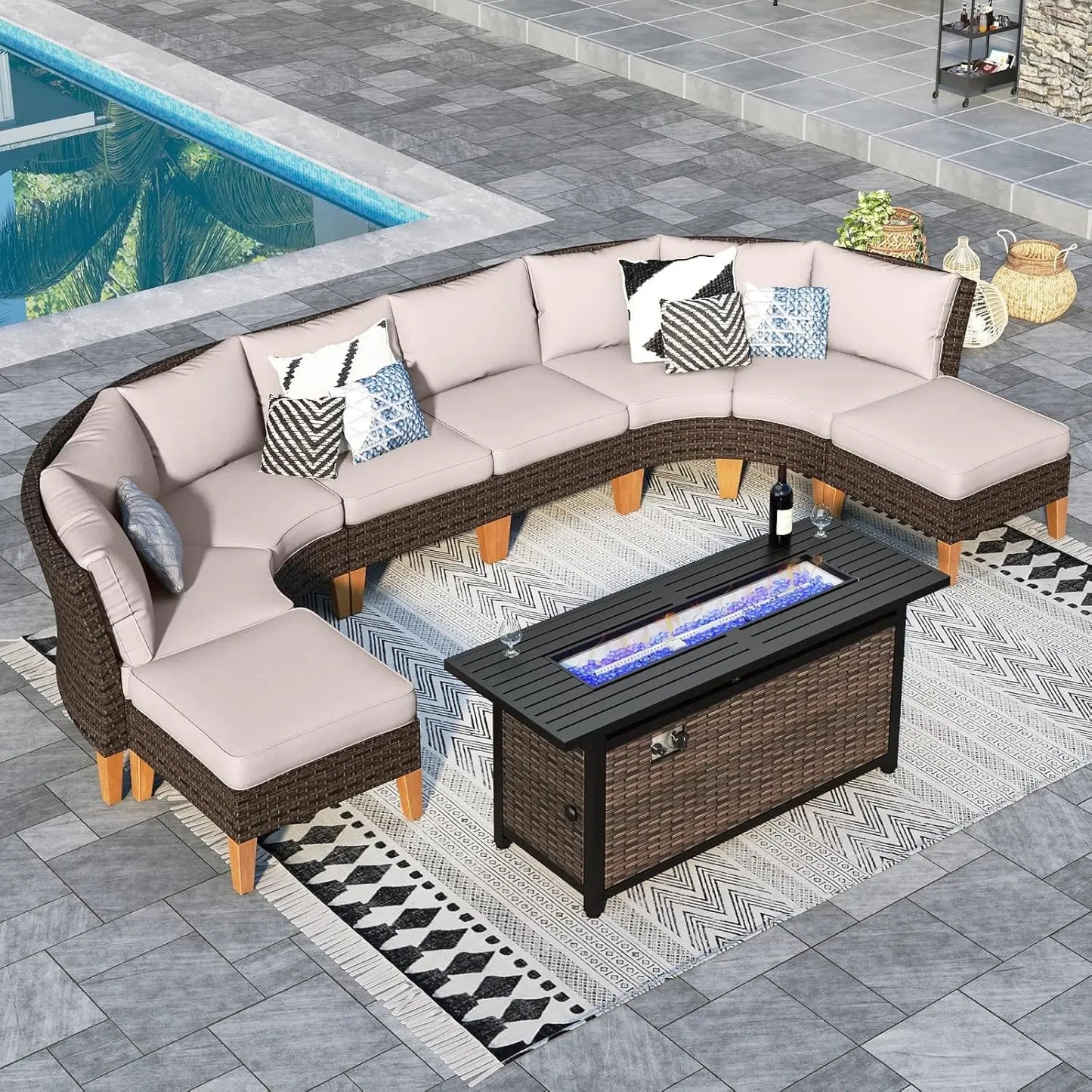 12 Piece Curved Outdoor Sectional Sofa Set