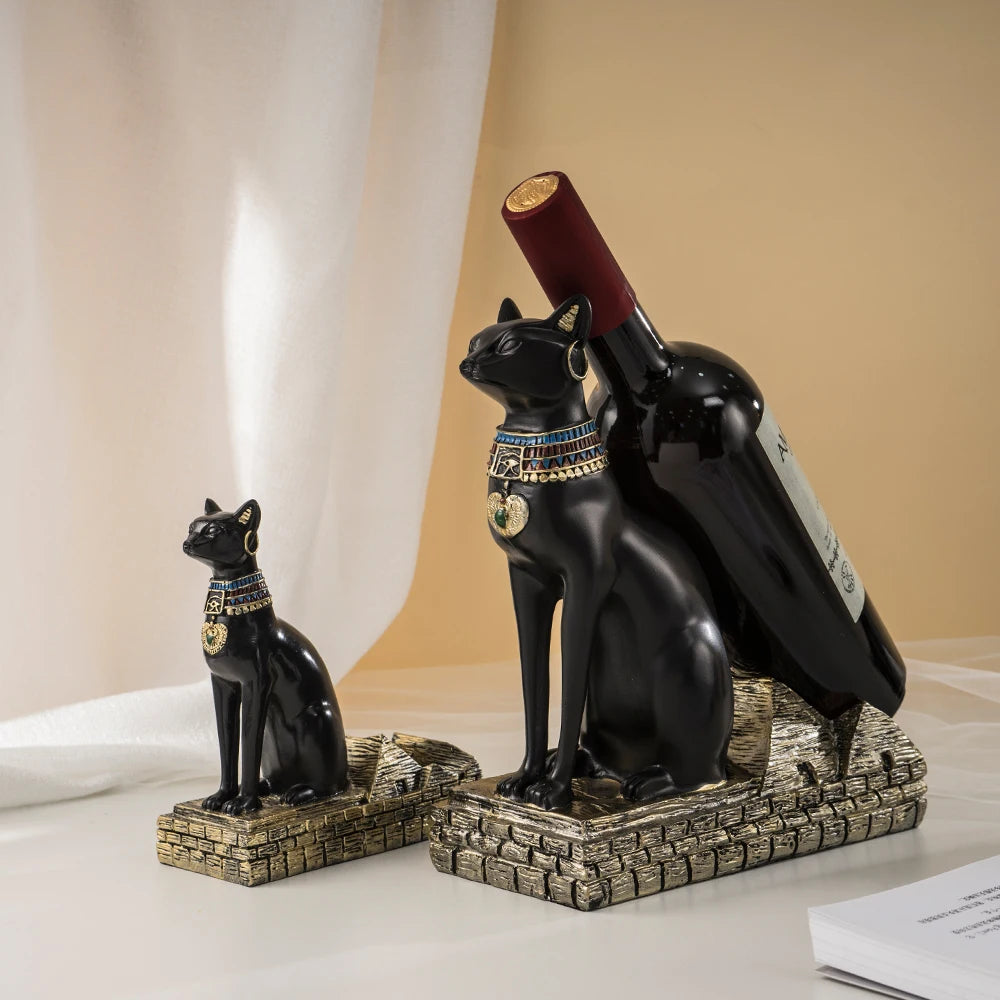NORTHEUINS Resin Egyptian Cat God Wine Rack