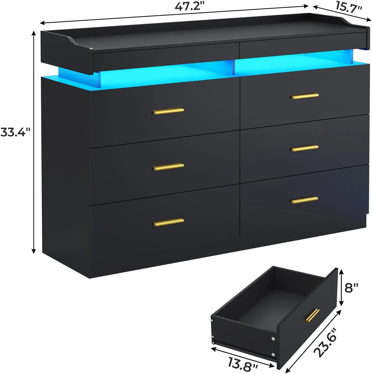 Modern Dresser with LED Wide Drawer Organizer