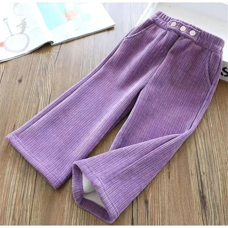 Girls Thick Wide Leg Velvet Warm Trousers