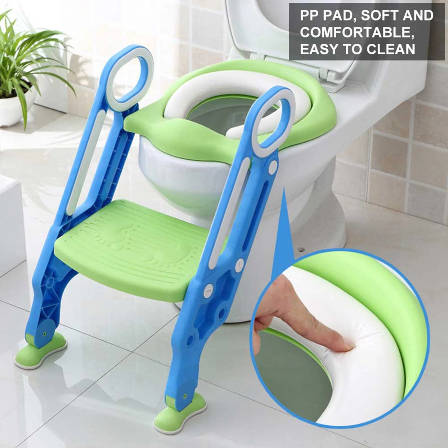 Toddler Soft Toilet Chair Ladder Adjustable Safety Potty Training Seat (Red Yellow)