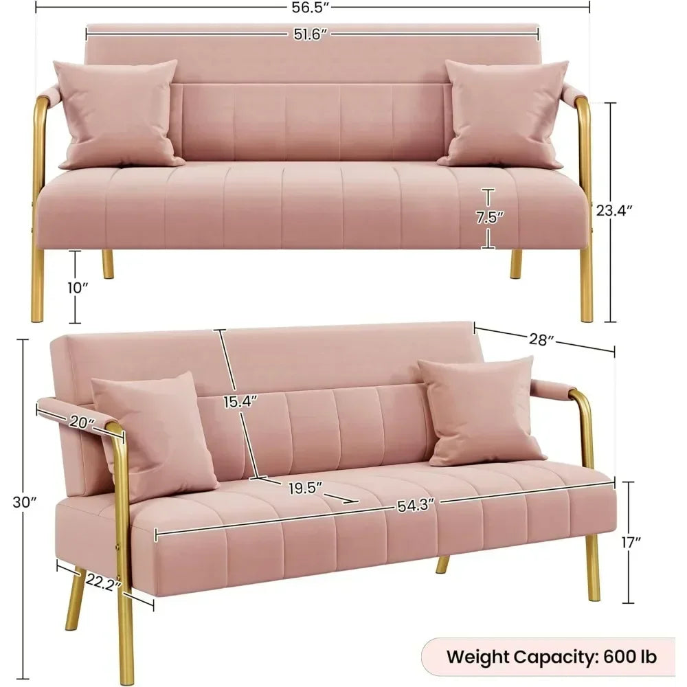 56.5" W Modern Loveseat 2 Seater Studio Pink