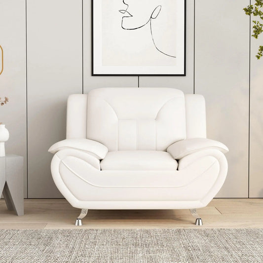 Elegant Compact Chair in White Faux Leather