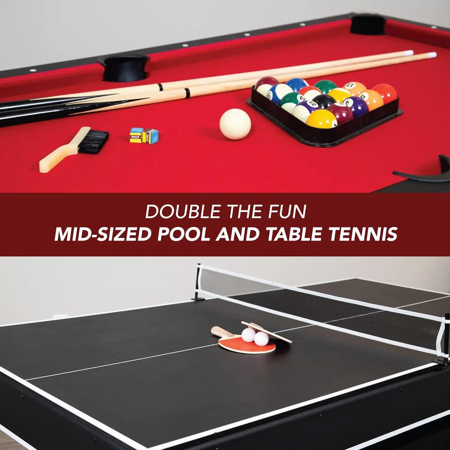 Spartan 6-ft Pool Table with Table Tennis Top Black with Red Felt