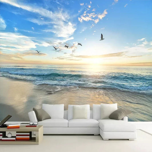 3D Wallpaper Mural Beach Seagull Seascape