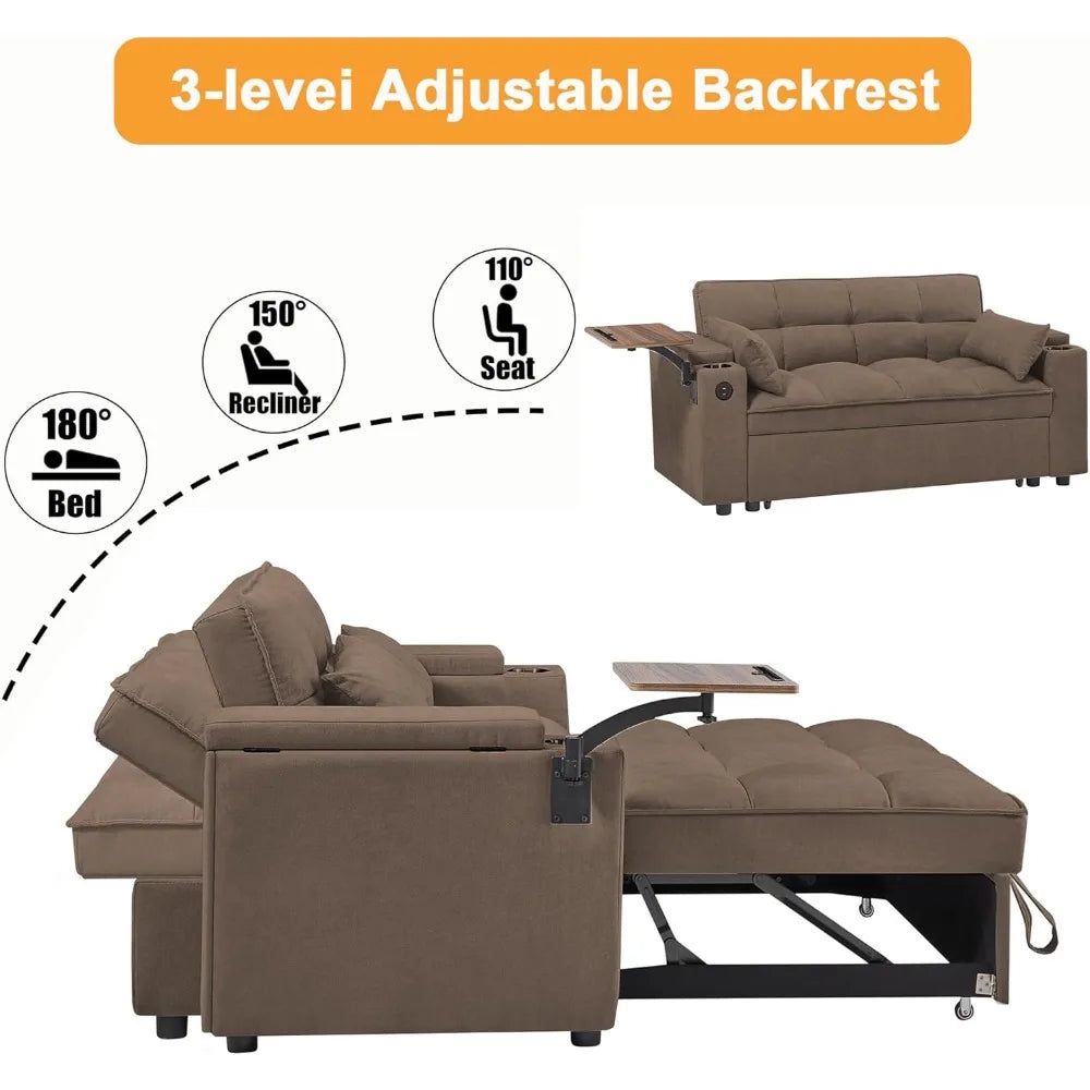 65'' Convertible Sleeper Sofa Bed with Adjustable Backrest