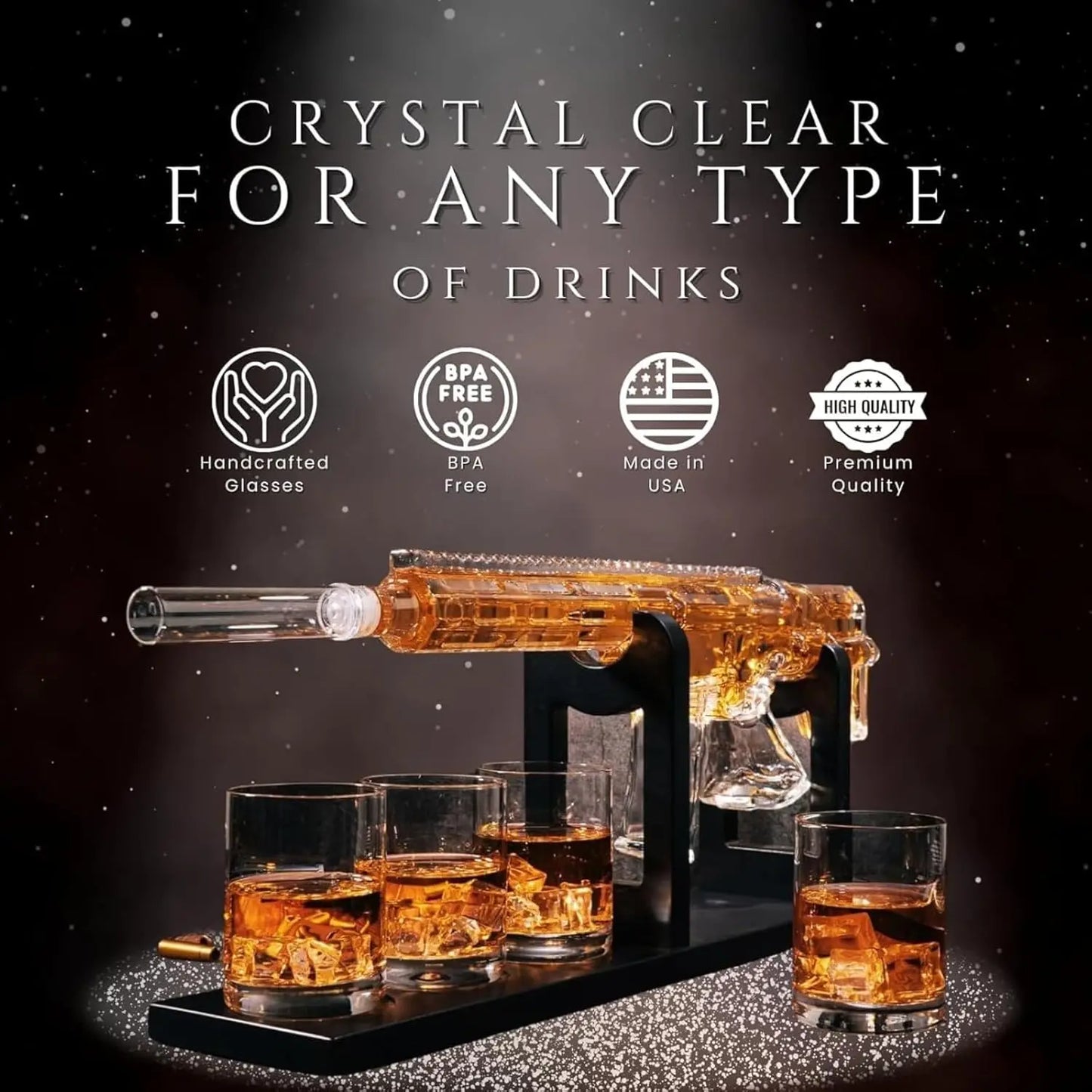 Military Rifle Whiskey Decanter Set with Bullet Glasses
