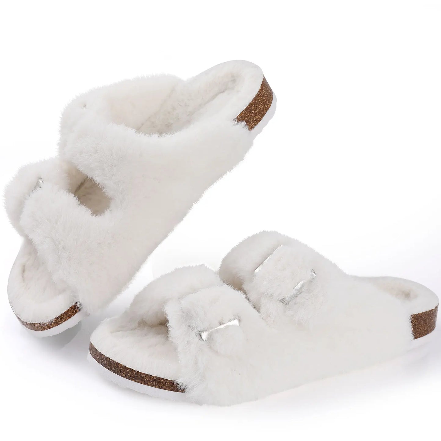 Fluffy Sandals Open Toe with Adjustable Buckle