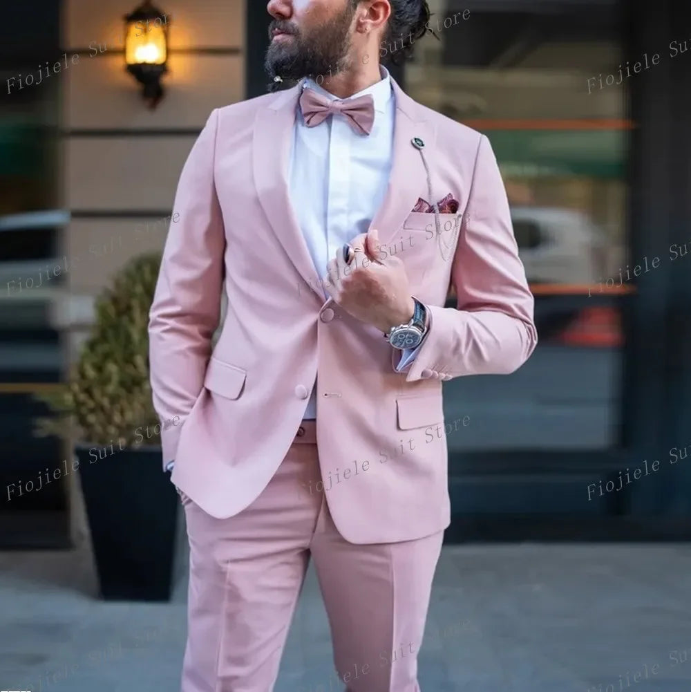 2 Piece Set Pink Men Suit Blazer Pants