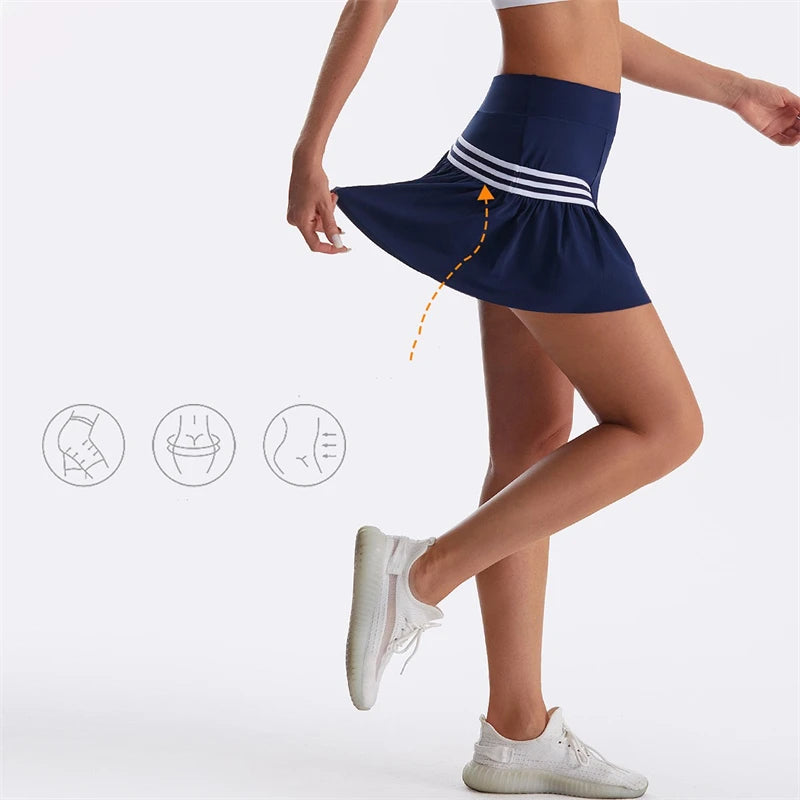 Women Breathable Running Exercise High Waist Tennis Skirt