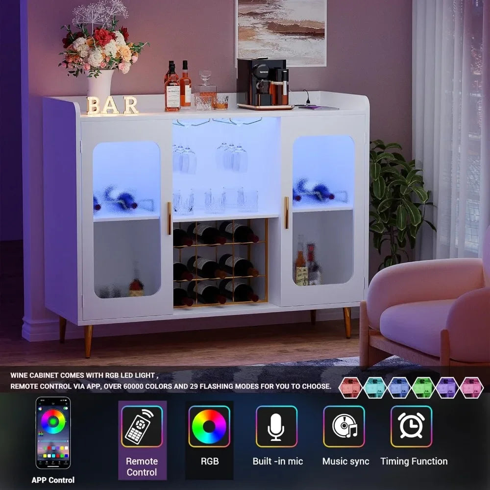 Cabinet Bar with Power Outlet and LED Lights
