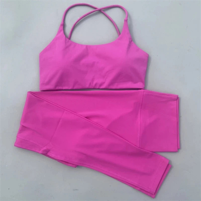 Solid Color Gym Yoga Set 2 Piece Workout Fitness Suit