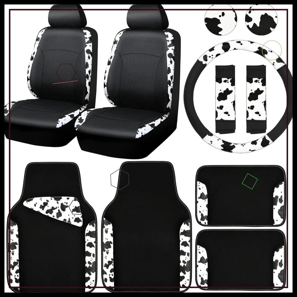 Cow Print Car Accessories Set