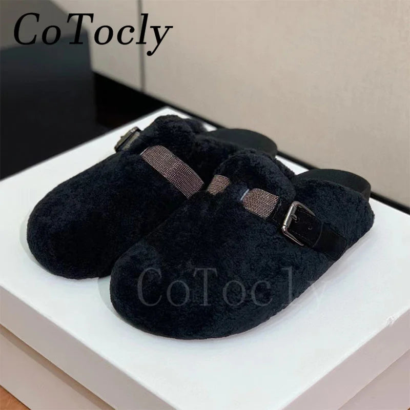 New Wool Slippers Women Round Toe