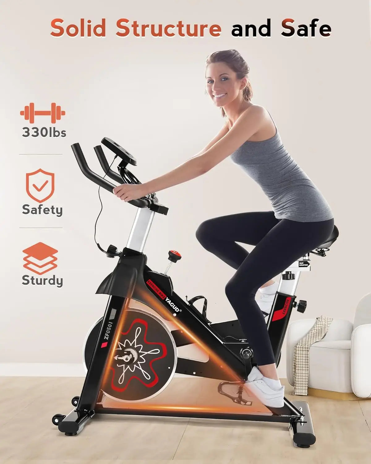 Stationary Bike with Pad Mount & Comfortable Seat Cushion
