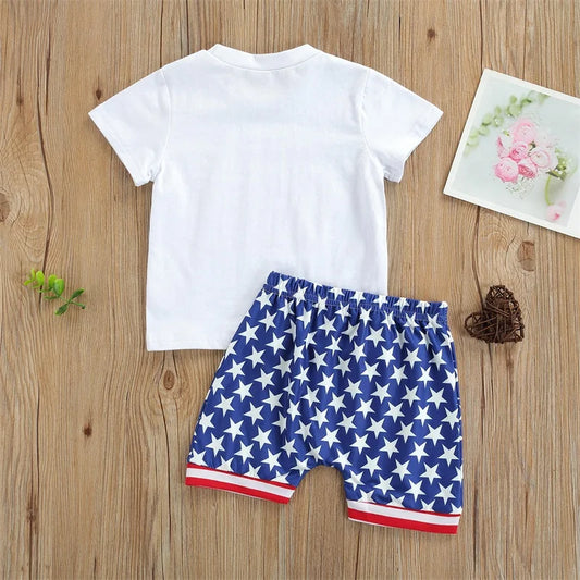 Boys 2Pc Cotton T Shirt & Star Patterned Shorts
