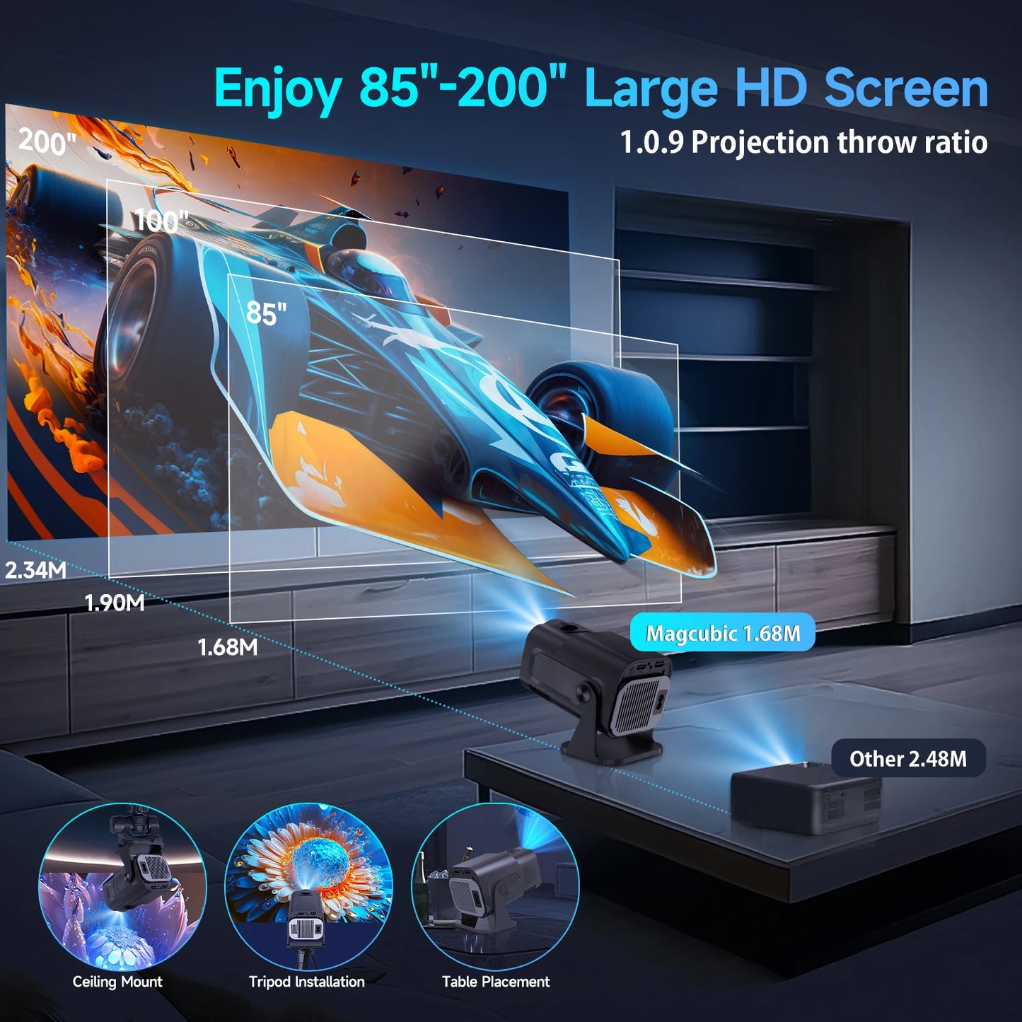 Cinema Outdoor Portable 180° Rotable Projector