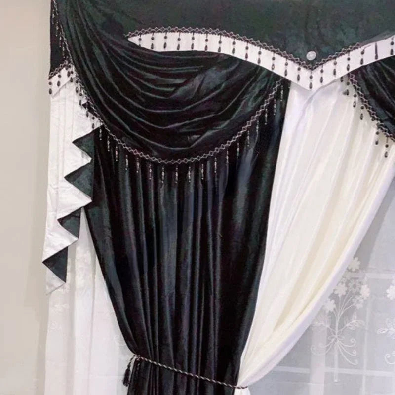 New Luxury Curtains Black White Valance